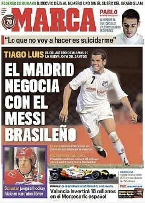 Capa do Marca que comparou Tiago Luis a Messi - Reprodução