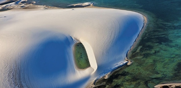 Imagem aérea dos Lençóis Maranhenses, na época da chuva - Ita Kirsch/BBC