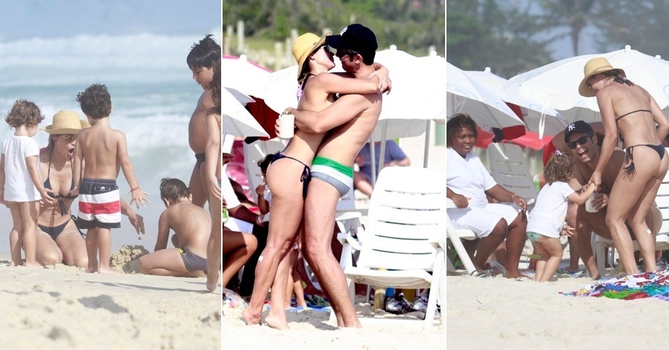 5.jan.2013 - Flávia Alessandra e Otaviano Costa namoram e curtem a praia com os filhos na praia da Barra da Tijuca