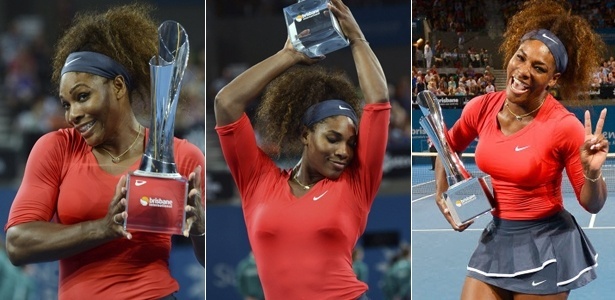 Serena Williams faz poses com troféu após conquistar o título em Brisbane - Dan Peled/EFE, William West/AFP