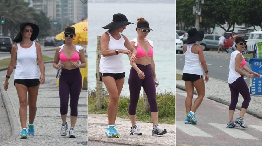 9.jan.2013 - Acompanhada de uma amiga, Giovanna Antonelli se exercitou pela orla da praia da Barra da Tijuca, zona oeste do Rio. A atriz está no ar em "Salve Jorge"