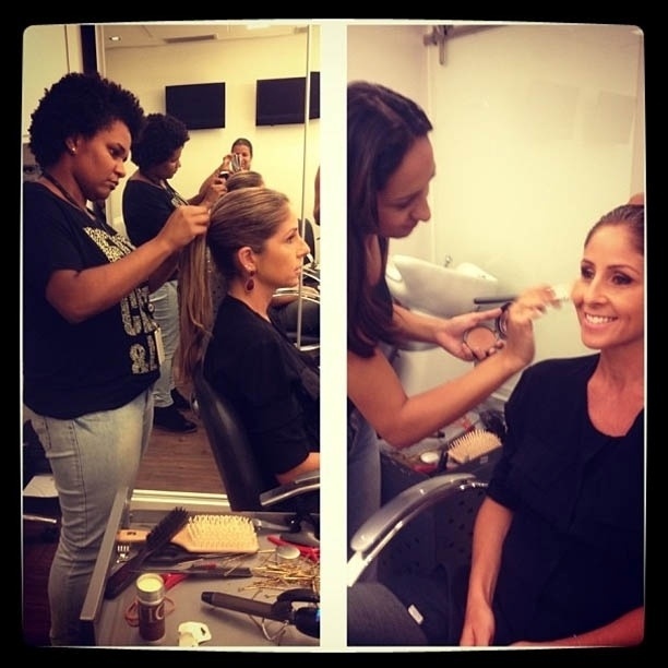10.jan.2013 - Patrícia Maldonado faz teste de cabelo e maquiagem para o ?Band Folia?