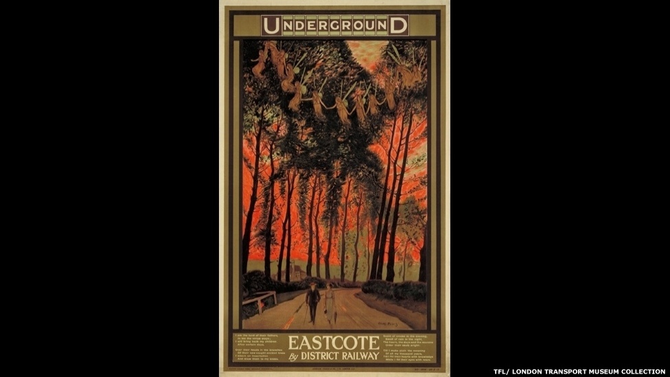 "Longe de Tudo" mostra como o Metrô de Londres usou os cartazes para estimular os londrinos a viajarem para bairros mais afastados e aproveitar outros programas na cidade. Acima, o cartaz de 1913, de Charles Pears - © TfL, coleção do Museu de Transportes de Londres
