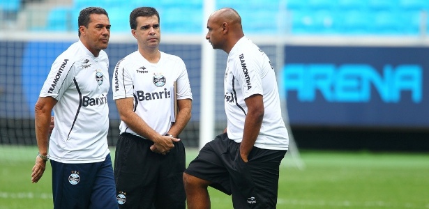 Antonio Lopes Júnior ao lado de Vanderlei Luxemburgo em treinamento do Grêmio - Lucas Uebel/Divulgação Grêmio
