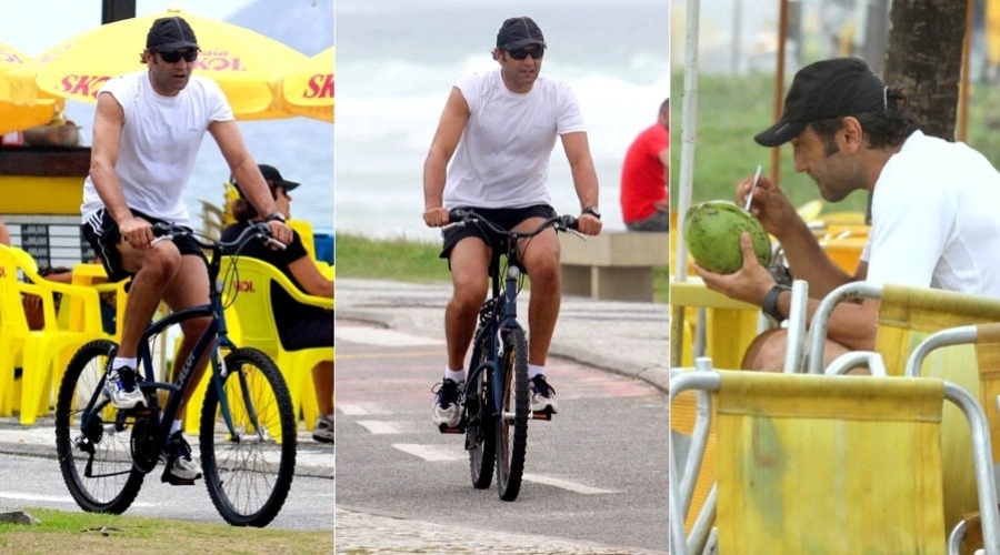 12.jan.2013 - Domingos Montagner pedala na orla da Barra, na zona oeste do Rio