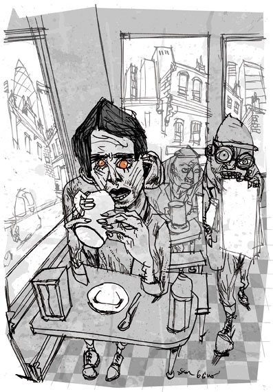 Ilustração de Oscar Grillo para edição comemorativa de "Laranja Mecânica", o livro ainda tem desenhos de Angeli e Dave McKean - Divulgação