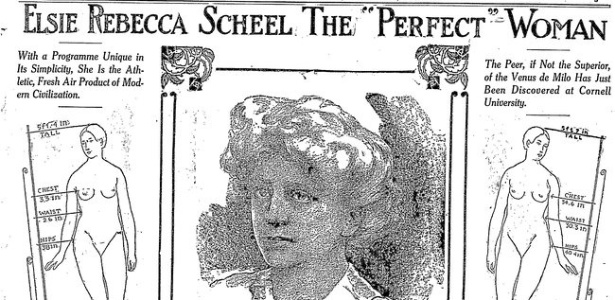 Reprodução de um artigo publicado em 1913 sobre Elsie Scheel, considerada "a mulher perfeita" nos EUA - The New York Times