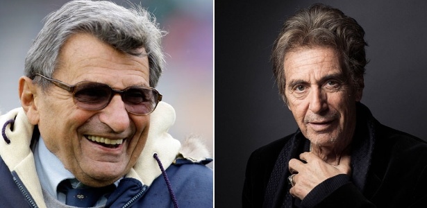 O treinador de futebol americano Joe Paterno (esq.), cuja cinebiografia será estrelada por Al Pacino (dir.) - AP/Montagem/UOL