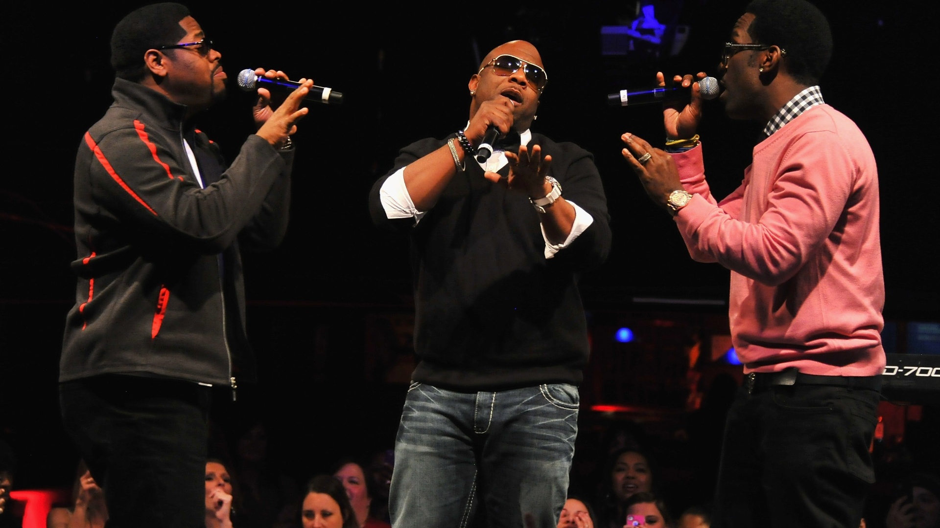 22.jan.2013 Grupo Boyz II Men se apresenta em Nova York para anunciar uma turnê pelos conjunta com os grupos New Kids On The Block e 98 Degrees pelos Estados Unidos que deve acontecer a partir de maio - Theo Wargo/Getty Images