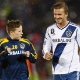 30.set.2012 - David Beckham, do Los Angeles Galaxy, se aquece ao lado do filho mais velho, Brooklyn, antes de partida contra o Colorado Rapids, pela MLS - Trevor Brown, Jr./Getty Images