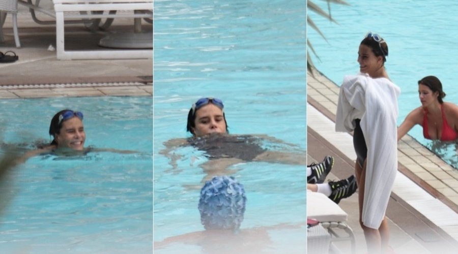 25.jan.2013 - Narcisa Tamborindeguy curtiu a piscina de um hotel localizado na zona sul do Rio