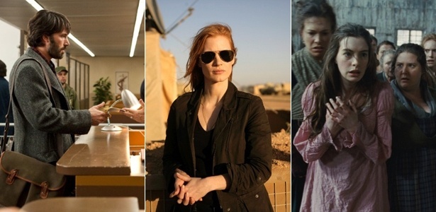 Cenas dos filmes "Argo", "A Hora Mais Escura" e "Os Miseráveis", que eram fortes candidatos ao Oscar de melhor filme e se tornaram dúvidas depois de perderem indicações em categorias cruciais, como direção e montagem - Divulgação