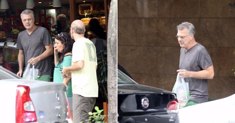 26.jan.2013 - Pedro Bial sai com quentinha de restaurante no Rio