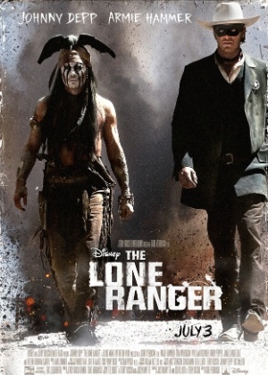 Cartaz internacional de "O Cavaleiro Solitário" com Johnny Depp como o índio Tonto e Armie Hammer como o personagem-título - Divulgação