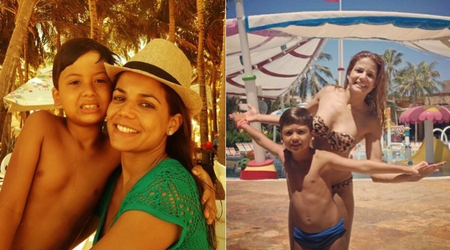 30.jan.2013 - Nívea Stelmann se divertiu em um parque aquático acompanhada do filho Miguel. O parque fica no Ceará
