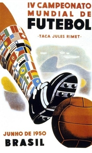 Pôster oficial da primeira Copa do Mundo realizada no Brasil, em 1950