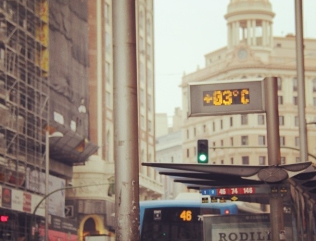 jan.2013 Foto mostrando a temperatura em Madrid tirada por Pe Lu da banda Restart durante suas férias na Europa