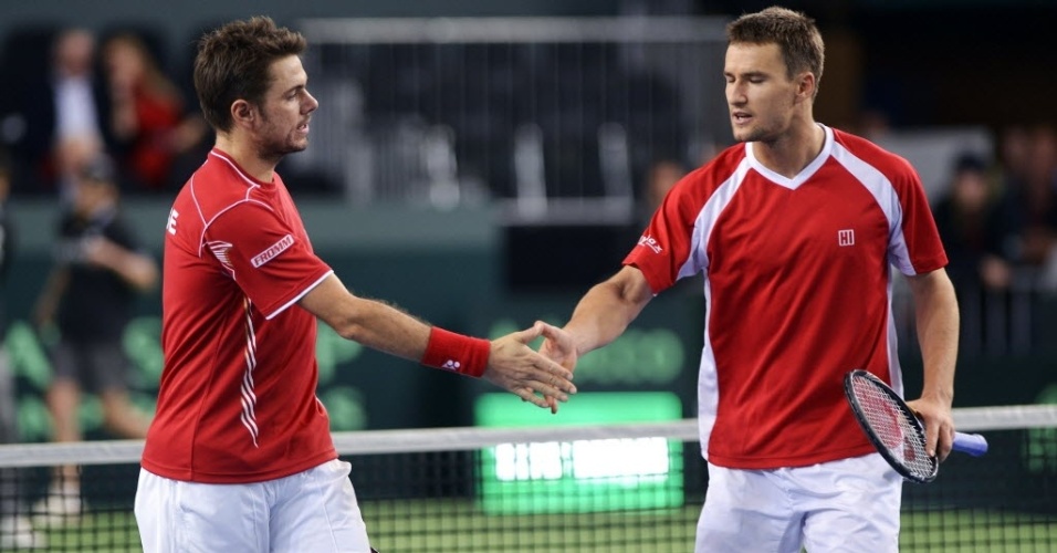 Wawrinka e Chiudinelli em ação pela Suíça contra Berdych e Rosol