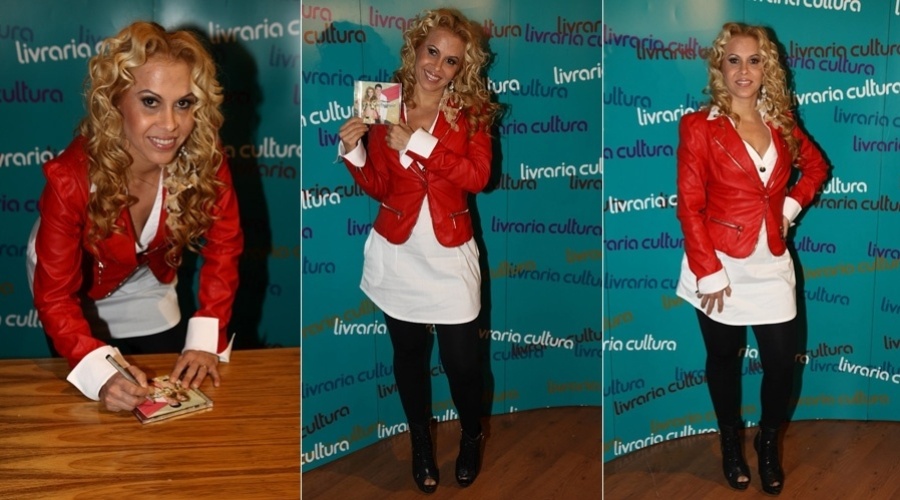 4.jan.2013 - A cantora Joelma autografou o novo CD da Banda Calypso, "Eternos Namorados", em uma livraria em São Paulo