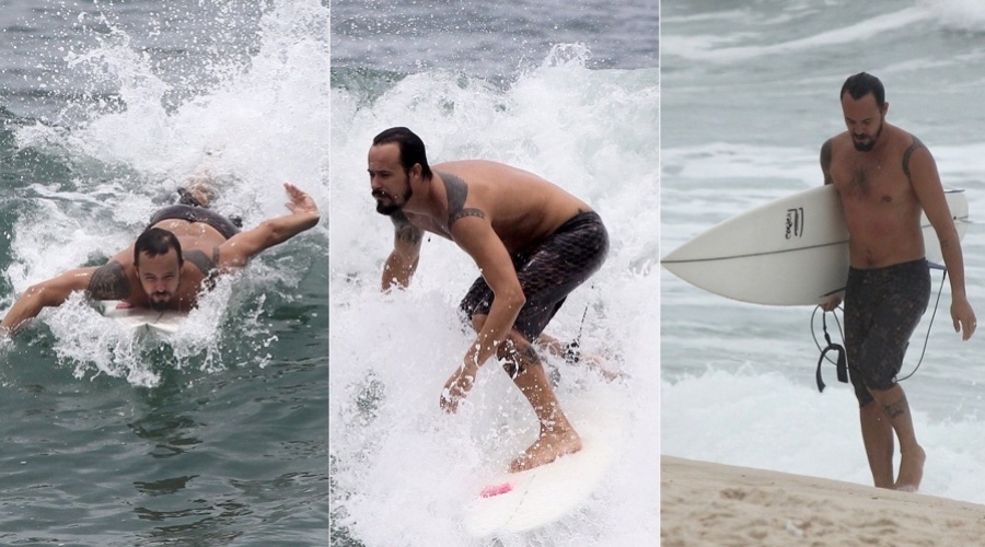 6.jan.2013 - Paulinho Vilhena surfou na praia do Recreio, zona oeste do Rio