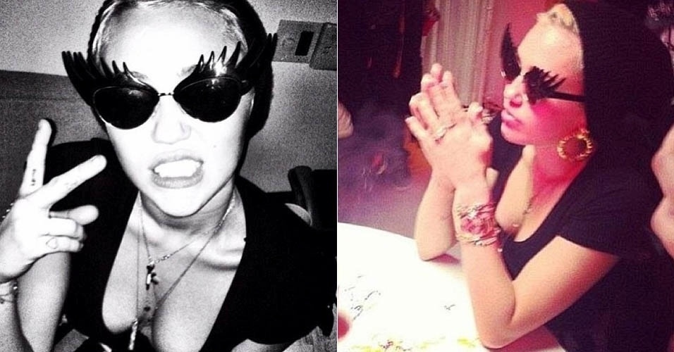 8.fev.2013 - Miley Cyrus faz pose com óculos escuros