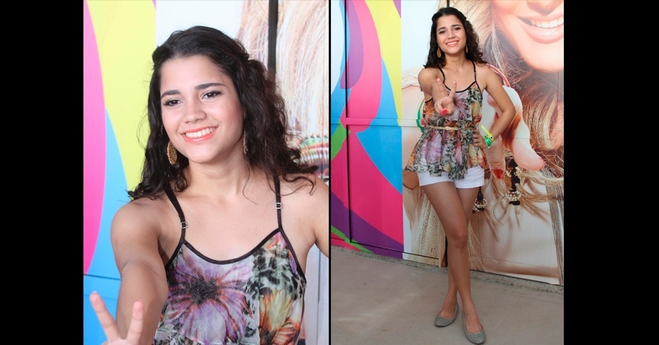 A cantora Ana Rafaela, do "The Voice Brasil" levantou seu look de verão de sapatilha básica, shortinhos e regata estampada com os brincões dourados, combinando discretamente com o cinto fino - Agnews