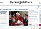 Site do jornal norte-americano "The New York Times" destaca a renúncia do papa Bento 16 - Reprodução/"The New York Times"