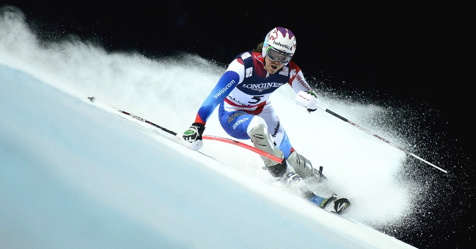 12.fev.2013 - Suíço Sandro Viletta disputa prova no Campeonato Mundial de Esqui em Schladming, na Áustria