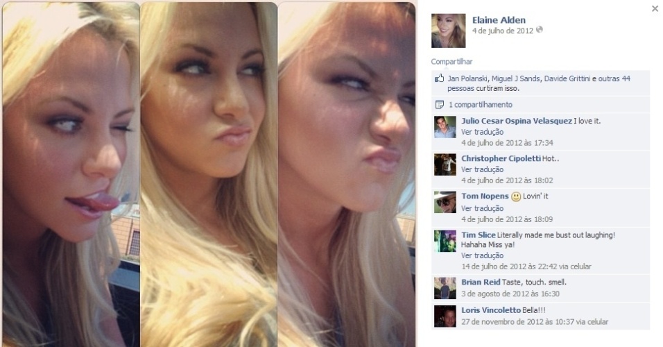 Foto de Elaine Alden postada no Facebook da modelo - Reprodução/Facebook/elaine.alden.3