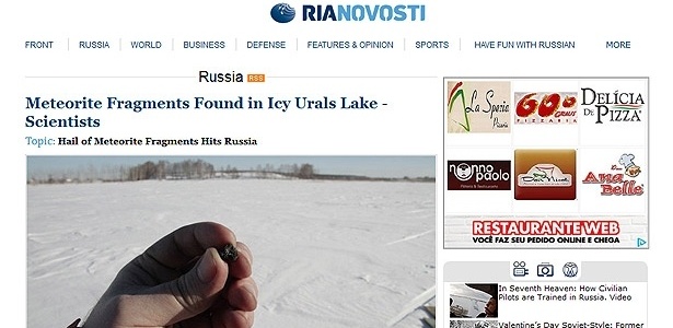Agência de notícias russa "Ria Novosti" divulgou imagens de fragmentos do meteorito que atingiu os Montes Urais na última sexta-feira (15) - Reprodução/Ria Novosti