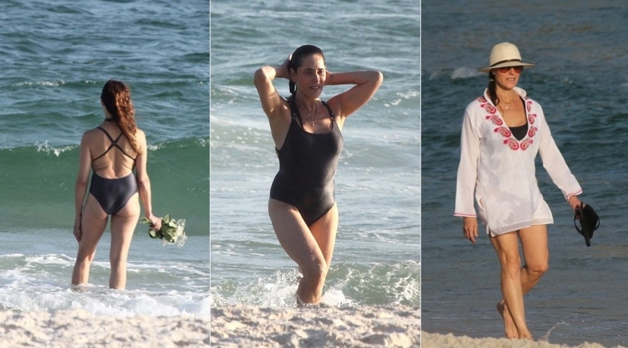 18.fev.2013 - Christiane Torloni esteve na praia da Barra da Tijuca, zona oeste do Rio. A atriz completa 56 anos nesta segunda e jogou flores no mar