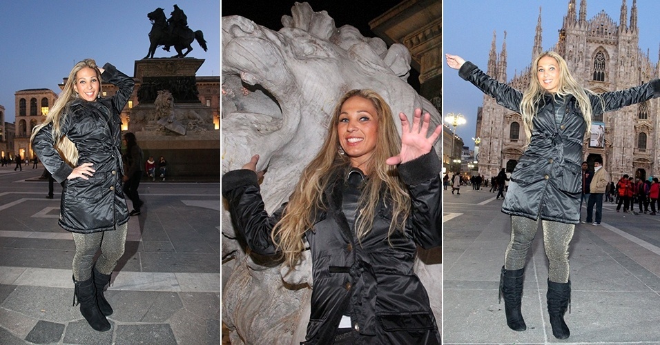 18.fev.2013 - Valesca Popozuda posa para fotos na catedral de Duomo, Milão
