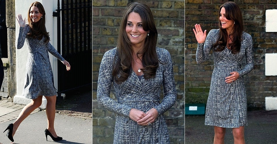 19.fev.2013 - Kate Middleton, que está em sua 24ª semana de gravidez, exibiu uma certa barriguinha ao visitar o Centro Hope House, no sul de Londres, um centro de reabilitação feminina que a duquesa apadrinha