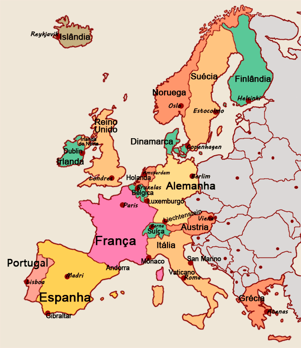 Mapa da Europa, colorido como Rainha Europa de acordo com a última divisão  (título sobre o objecto)