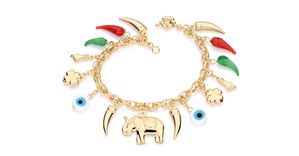 Pulseira dourada com patuás, da Rommanel  - Divulgação