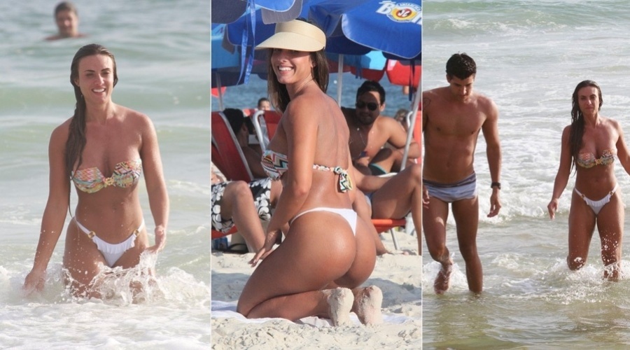 21.fev.2013 - Nicole Bahls curtiu praia na Barra da Tijuca, zona oeste do Rio. A modelo estava acompanhada do árbitro de futebol Diego Pombo