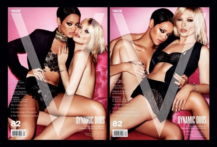 22.fev.2013 - Capas da revista "V Magazine" com a cantora Rihanna e a modelo Kate Moss