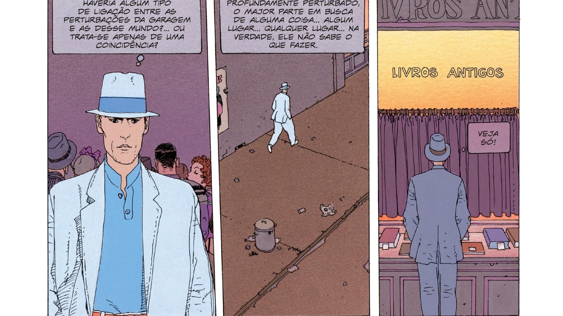 Trecho de "O Homem do Ciguri", inédito do quadrinista francês Moebius. A HQ é uma sequência da HQ "A Garagem Hermética", uma de suas obras mais famosas - Divulgação