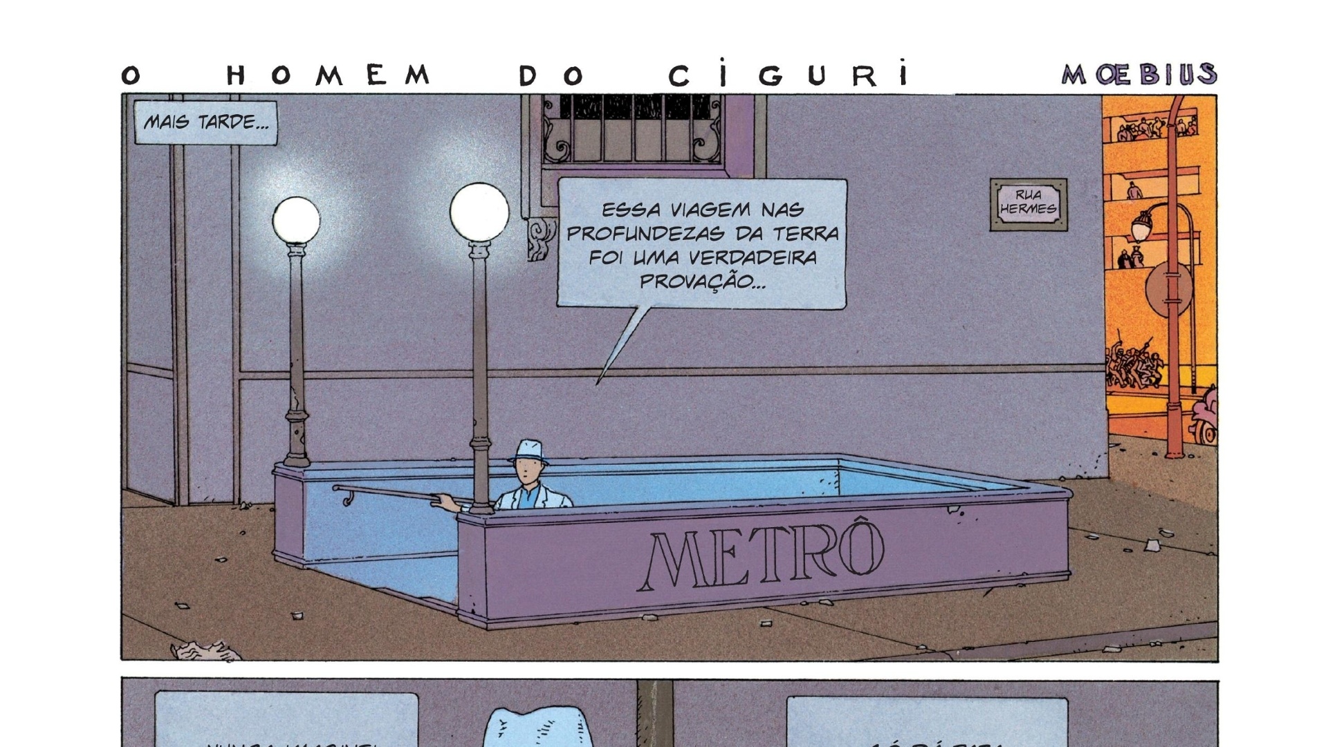 Trecho de "O Homem do Ciguri", inédito do quadrinista francês Moebius. A HQ é uma sequência da HQ "A Garagem Hermética", uma de suas obras mais famosas - Divulgação