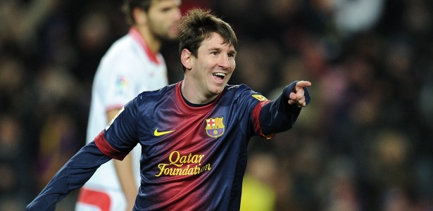 Messi comemora segundo gol do Barcelona contra o Sevilla - Lluis Gene/AFP