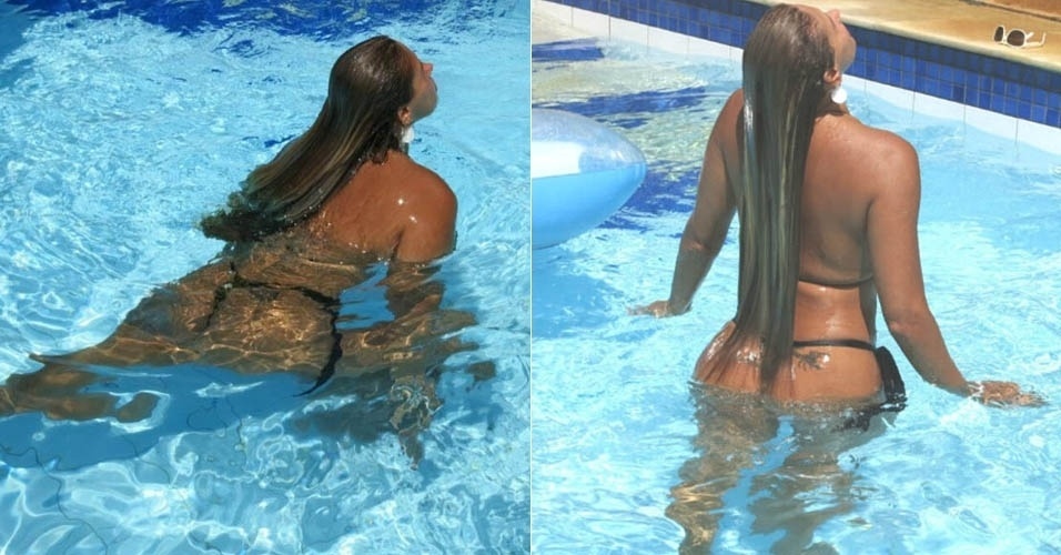 23.fev.2013 - Ângela Bismarchi toma banho de piscina com biquíni fio-dental