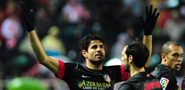 Brasileiro Diego Costa comemora gol do Atlético de Madri sobre o Sevilla, pela Copa do Rei