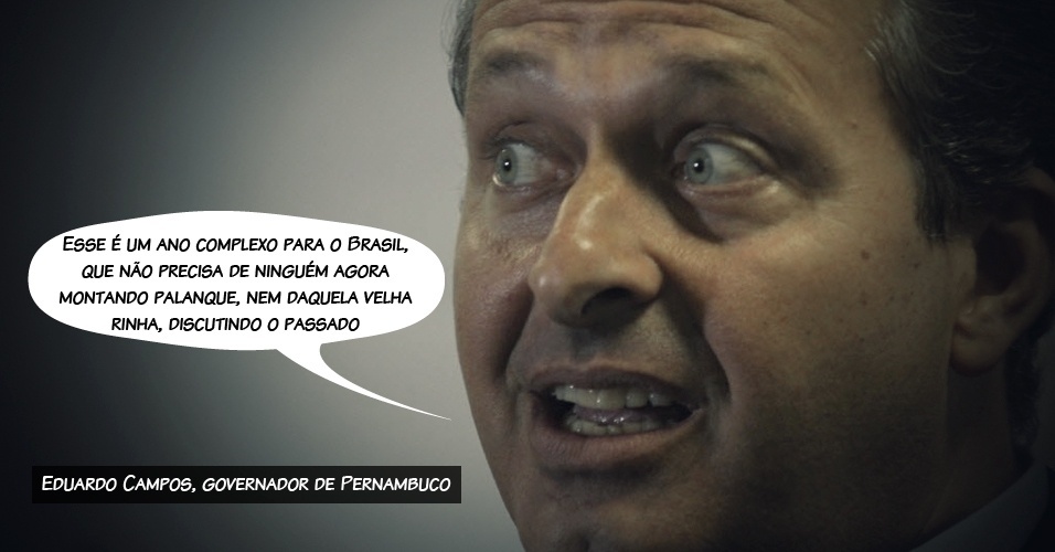 28.fev.2013 - "Esse é um ano complexo para o Brasil, que não precisa de ninguém agora montando palanque, nem daquela velha rinha, discutindo o passado, coisas que não dialogam com a pauta do povo", afirmou Eduardo Campos (PSB-PE), governador de Pernambuco, ao ser mencionado como possível candidato à Presidência da República em 2014 - Folhapress/Arte/UOL