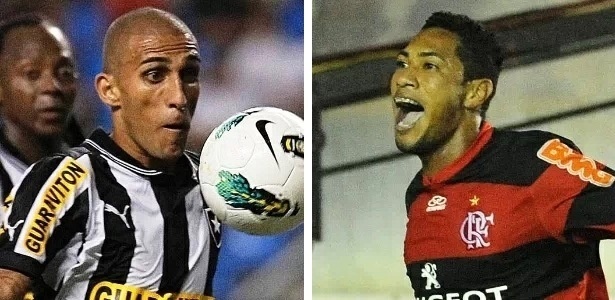 Hernane (d) deu conselhos para Rafael Marques (e) marcar seu 1º gol pelo Botafogo - Wagner Meier/AGIF e Alexandre Vidal/Fla Imagem