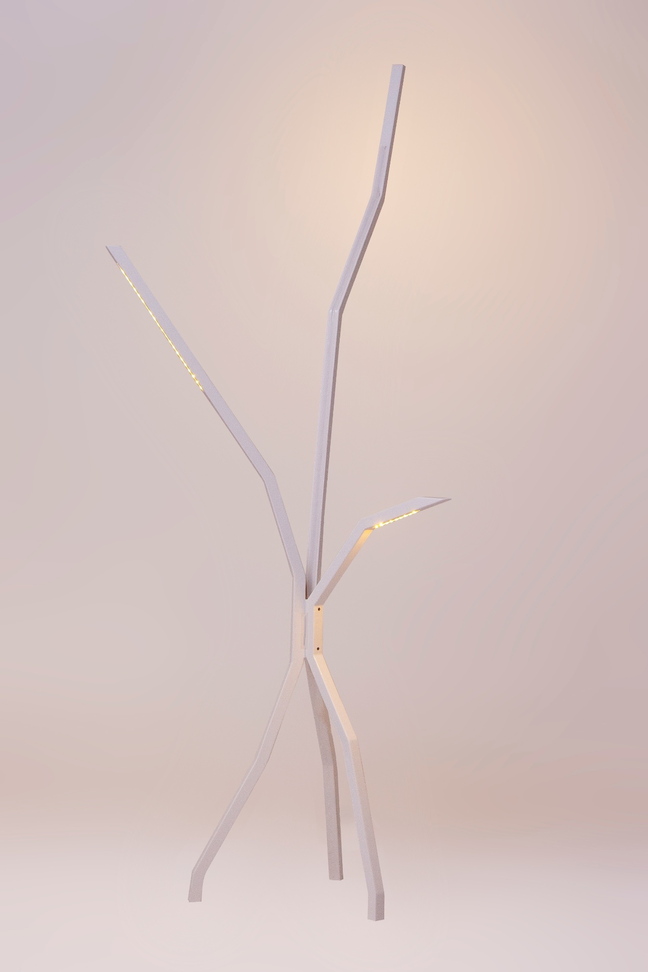 Luminária de piso Outono!: o outono é o tempo de observar as belas estruturas das árvores, escondidas pelas folhas no decorrer do ano. Como uma árvore caduca, a luminária é formada por galhos: o intermediário oferece luz de leitura; o mais baixo direciona luz aos objetos e o mais alto, uma luz difusa - Divulgação