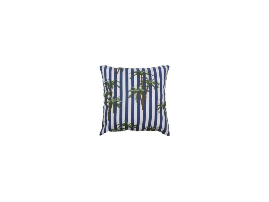 Capa para almofada Madritex listrada com estampa de coqueiros, feita de algodão. Fechamento por meio de zíper. Dimensões: 45 cm por 45 cm. À venda no site das Casas Bahia (www.casasbahia.com.br) por R$ 15,90 I Preços pesquisados em março de 2013 e sujeitos a alterações - Reprodução