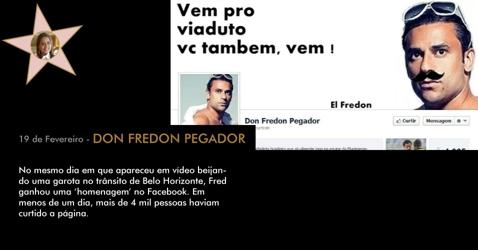 No mesmo dia em que apareceu em vídeo beijando uma garota no trânsito de Belo Horizonte, Fred ganhou uma 'homenagem' no Facebook. Em menos de um dia, mais de 4 mil pessoas haviam curtido a página - Reprodução/Facebook