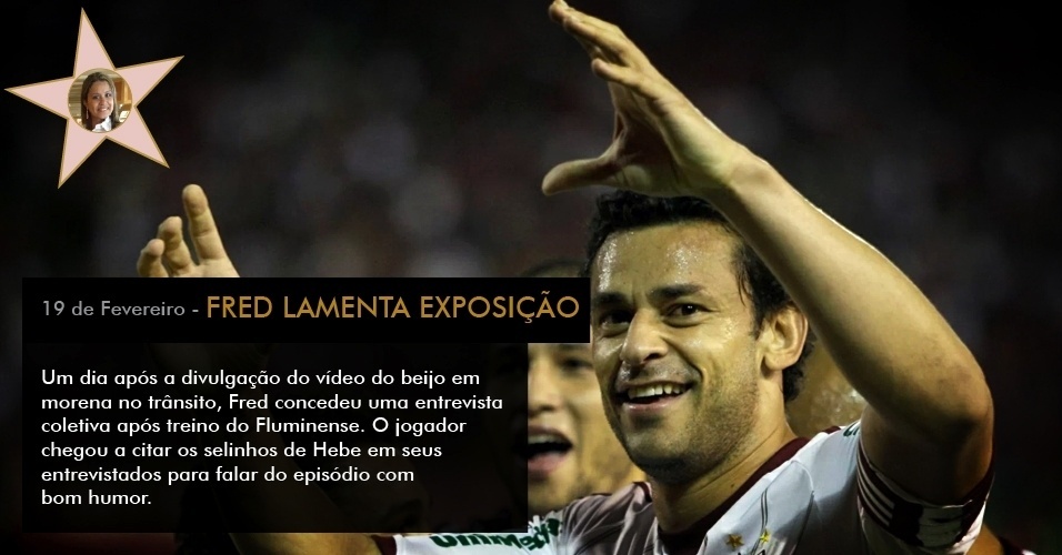 Um dia após a divulgação do vídeo do beijo em morena no trânsito, Fred concedeu uma entrevista coletiva após treino do Fluminense. O jogador chegou a citar os selinhos de Hebe em seus entrevistados para falar do episódio com bom humor - Fernando Llano/AP