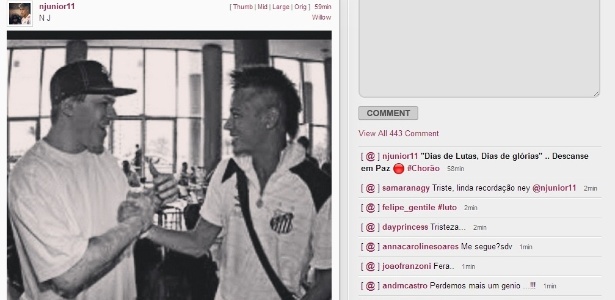 Neymar, do Santos, postou foto antiga ao lado de Chorão em homenagem ao cantor - Reprodução/Instagram