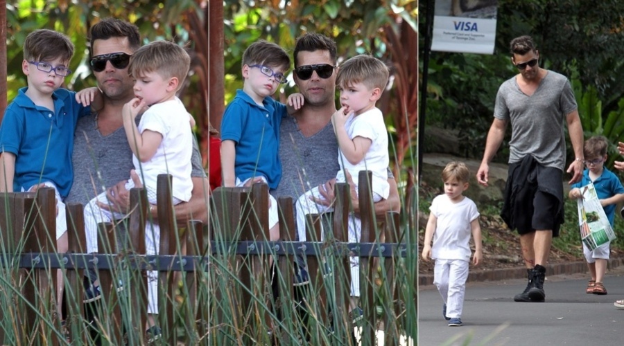 6.mar.2013 - Ricky Martin levou os filhos, os gêmeos Matteo e Valentino, a um zoológico localizado em Sydney, Austrália